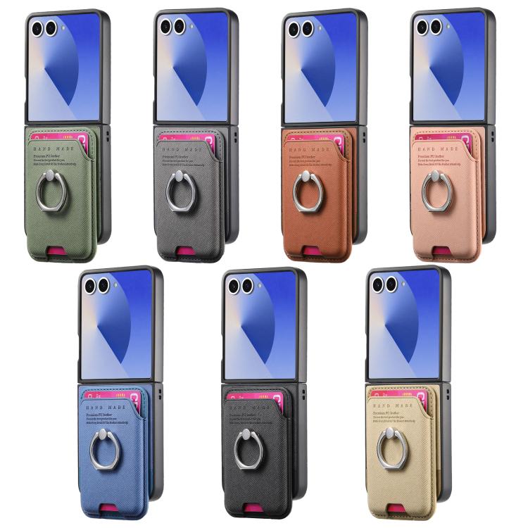Funda magnética con anillo para Samsung Galaxy Z Flip7 5G, de tela sarga y tarjetero (azul)