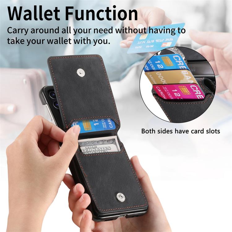 Funda tipo cartera con tapa vertical y anillo de cuero retro para Samsung Galaxy Z Flip6 5G (negra)