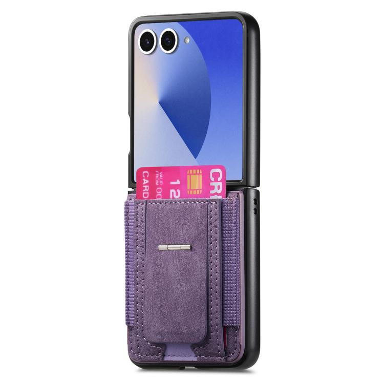 Funda de cuero retro plegable con soporte y tarjetero elástico para Samsung Galaxy Z Flip7 5G (morado)