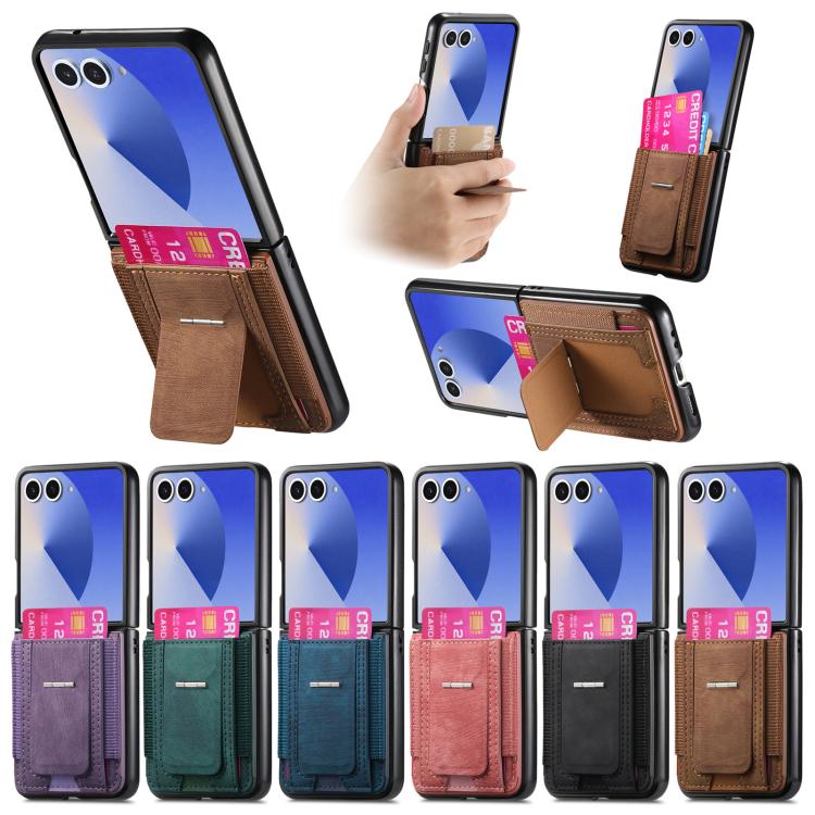 Funda de cuero retro plegable con soporte elástico para Samsung Galaxy Z Flip6 5G (azul)