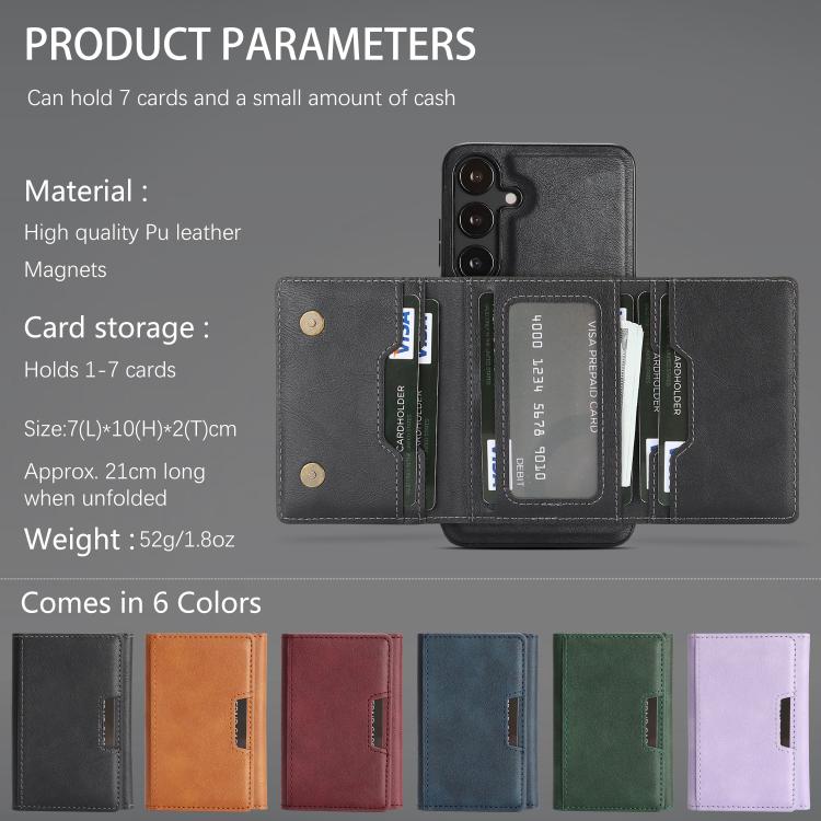Funda de cuero plegable triple Kalebol con imán fuerte MagSafe para Samsung Galaxy S24 5G (negra)