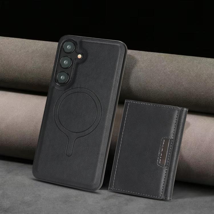 Funda de cuero plegable triple Kalebol con imán fuerte MagSafe para Samsung Galaxy S24 5G (negra)