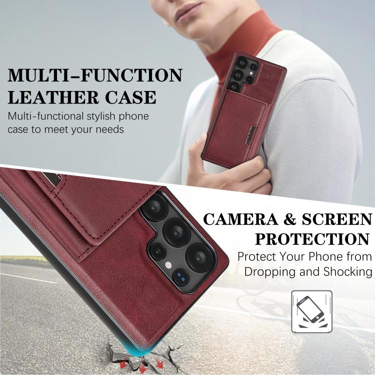 Funda de cuero plegable triple con imán fuerte MagSafe para Samsung Galaxy S22 Ultra 5G (rojo)