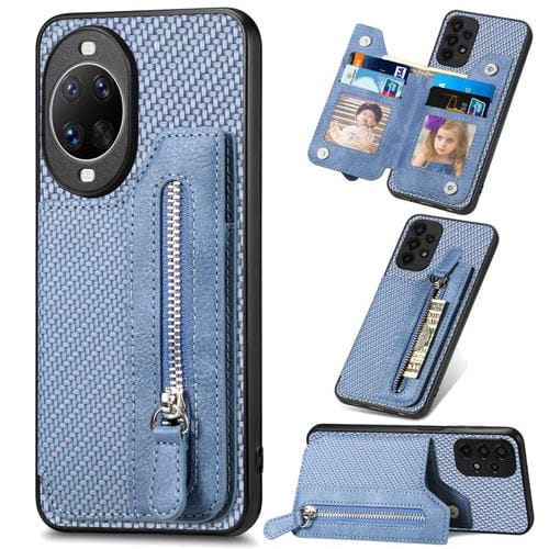 Funda tipo cartera con cremallera horizontal de fibra de carbono para Huawei Nova 14 (azul)