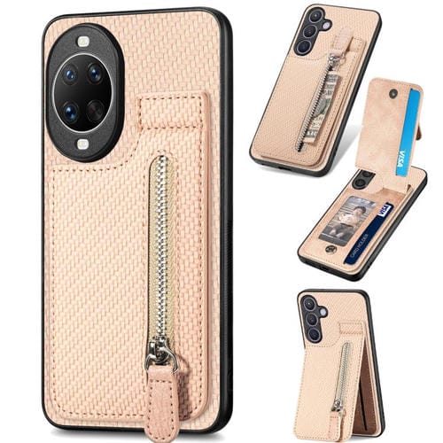 Funda de fibra de carbono con tapa vertical y cremallera para Huawei Nova 14 (caqui)