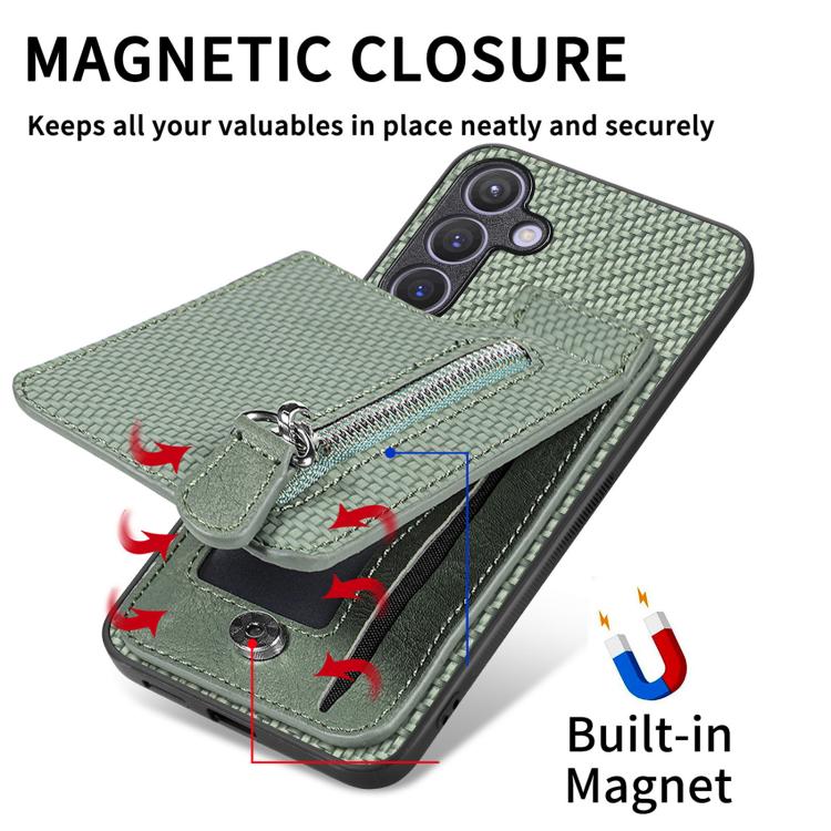Funda de fibra de carbono con cierre vertical y cremallera para Huawei Nova 14 (marrón)