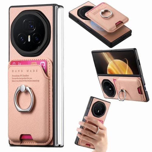 Funda magnética para teléfono con anilla para tarjetas de tela sarga para Honor Magic V3 (rosa)