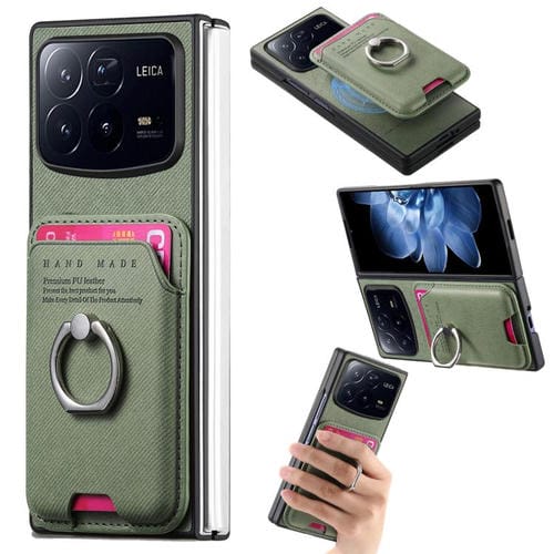 Funda magnética con anillo para Xiaomi Mix Fold 4, de tela sarga, para tarjetas (verde)
