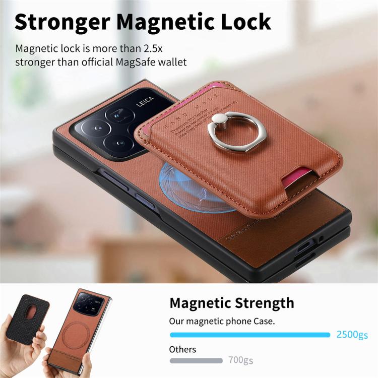 Funda magnética para Xiaomi Mix Fold 4, de tela sarga, con anillo para tarjetas (marrón)