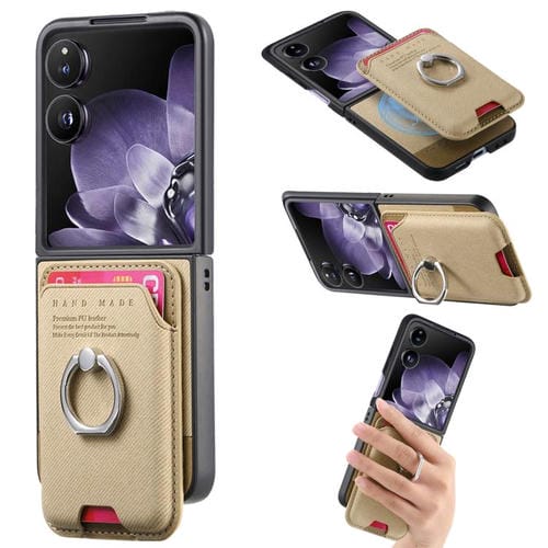 Funda magnética para Xiaomi Mix con tapa de tela sarga y anillo para tarjetas (caqui)