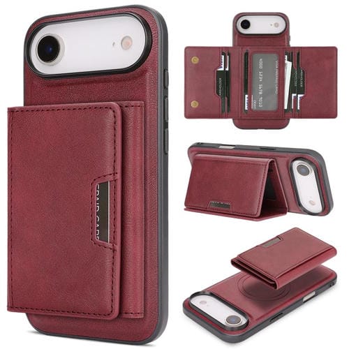 Funda de cuero plegable triple Kalebol con imán fuerte MagSafe para iPhone 17 Air (roja)