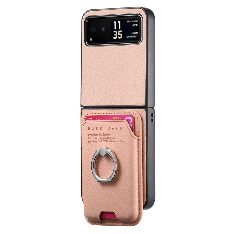 Funda de tela sarga con anillo magnético para Motorola Moto Razr 40 (rosa)