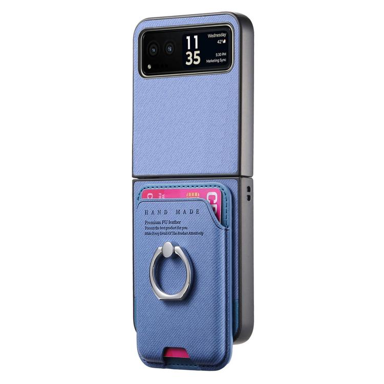 Funda magnética de tela sarga con anillo para Motorola Moto Razr 40 (azul)