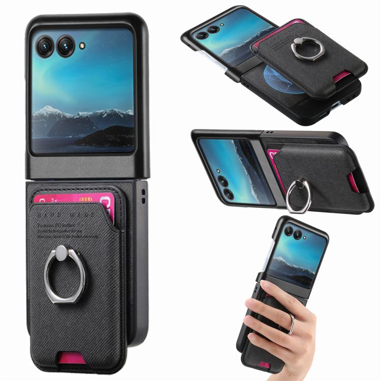 Funda magnética con anillo para Motorola Moto Razr 40 Ultra, de tela sarga, color negro