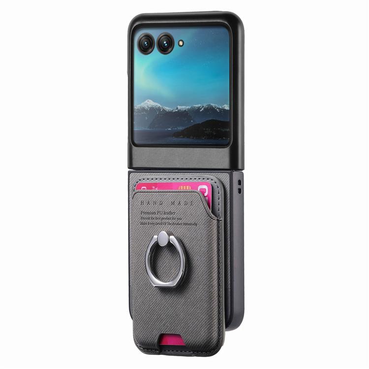 Funda de tela sarga con anillo magnético para Motorola Moto Razr 40 Ultra (gris)