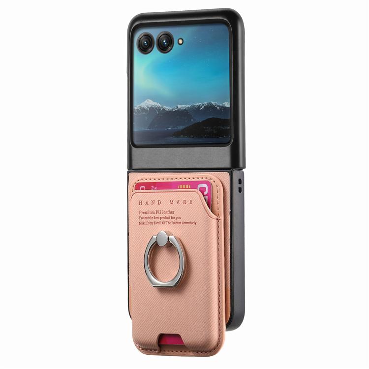 Funda magnética para Motorola Moto Razr 40 Ultra, de tela sarga, con anillo para tarjetas (rosa)