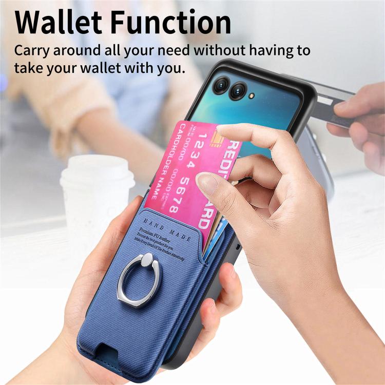 Funda magnética con anillo para Motorola Moto Razr 40 Ultra, de tela sarga, con ranuras para tarjetas (azul)