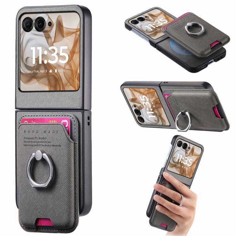Funda de tela sarga con anillo magnético para Motorola Moto Razr 50/60 (gris)