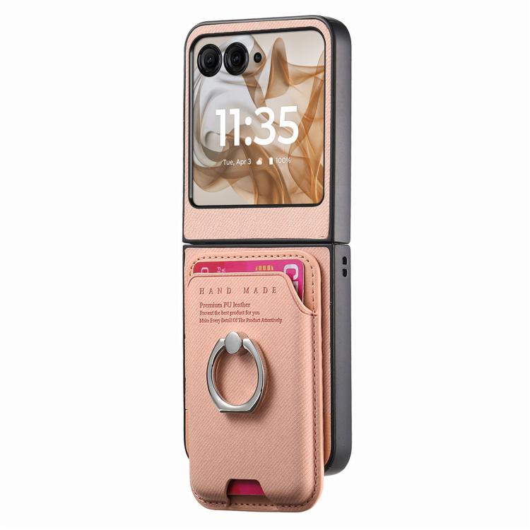 Funda magnética para Motorola Moto Razr 50/60, de tela sarga, con anillo para tarjetas (rosa)