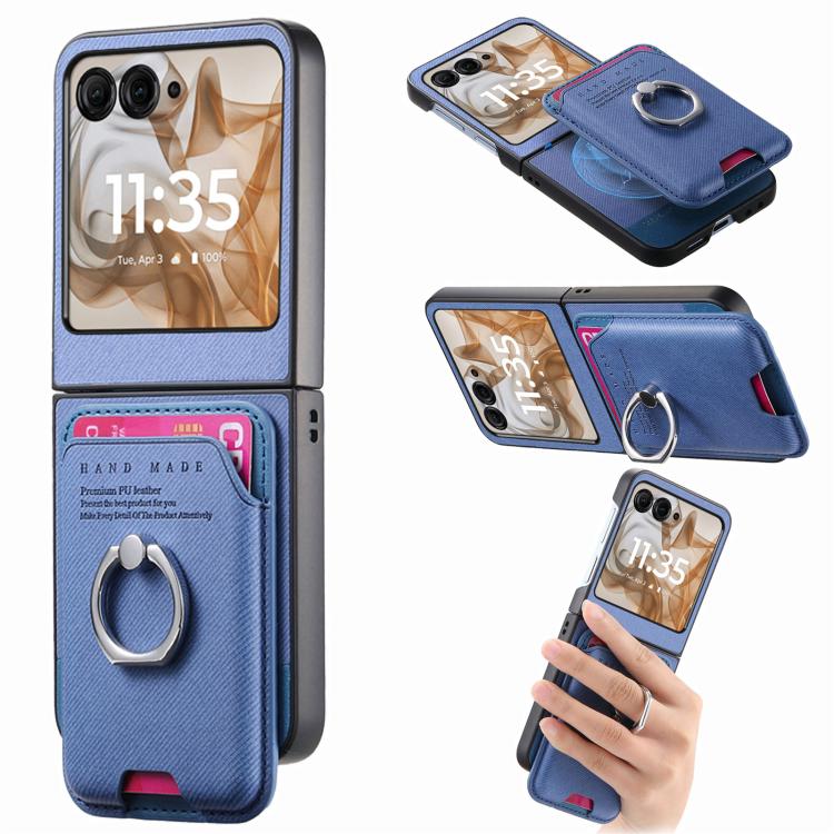 Funda de tela sarga con anillo magnético para Motorola Moto Razr 50/60 (azul)