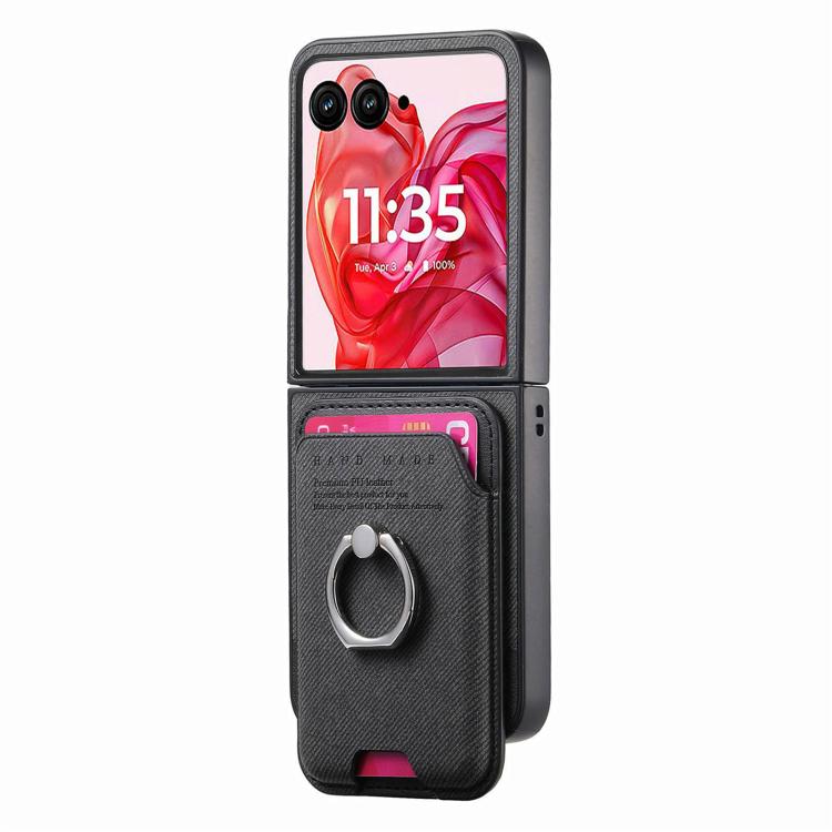 Funda magnética con anillo para Motorola Moto Razr 50 Ultra, de tela sarga, color negro