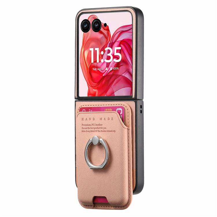 Funda magnética para Motorola Moto Razr 50 Ultra, de tela sarga, con anillo para tarjetas (rosa)