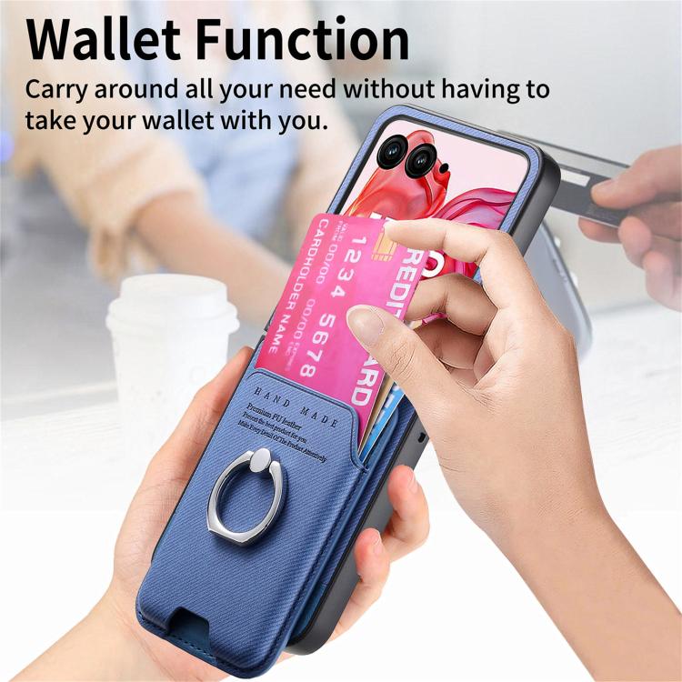 Funda magnética con anillo para Motorola Moto Razr 50 Ultra, de tela sarga, con ranuras para tarjetas (azul)