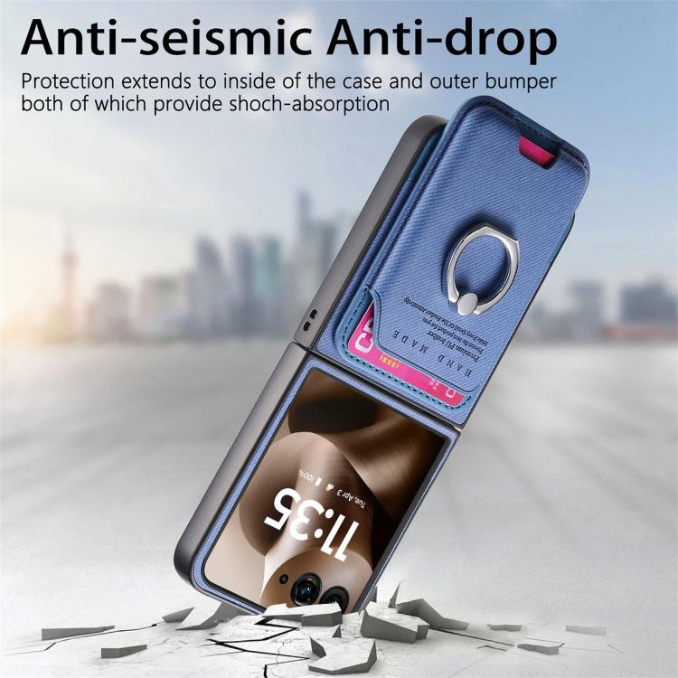 Funda magnética con anillo para Motorola Moto Razr 60 Ultra, de tela sarga, con ranuras para tarjetas (azul)