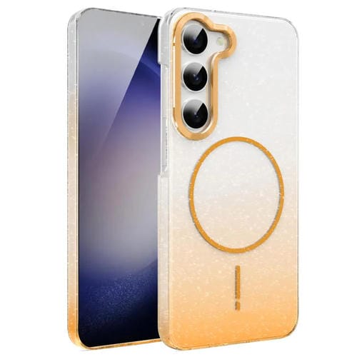 Funda MagSafe a prueba de golpes para Samsung Galaxy S23 5G con purpurina dorada y degradado (dorada)