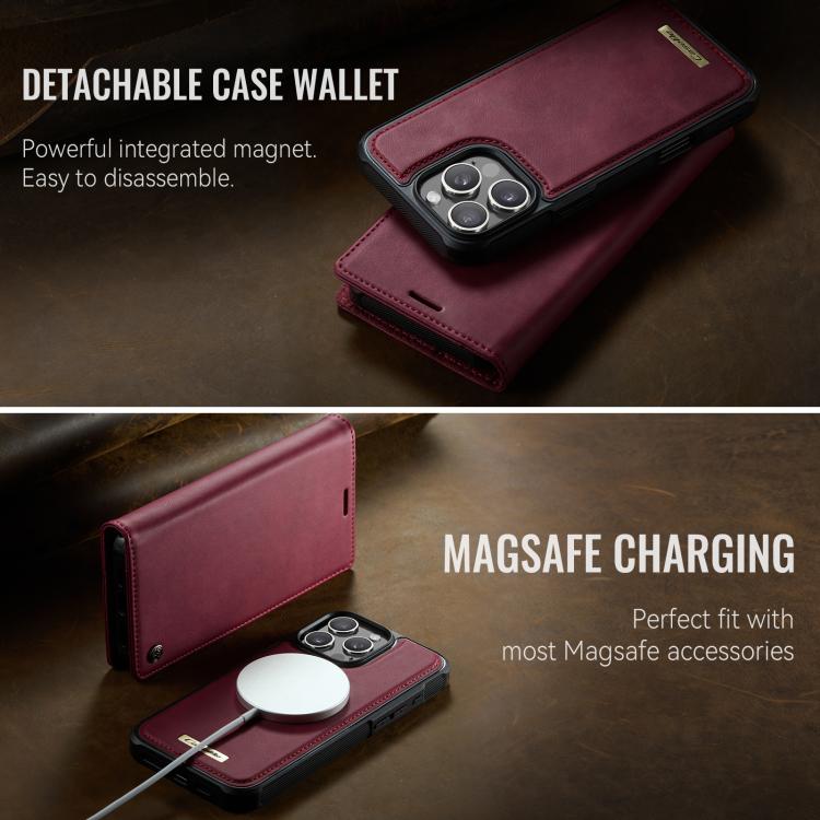 Funda de cuero desmontable CaseMe C49 MagSafe con bloqueo RFID para iPhone 16 Pro (roja)