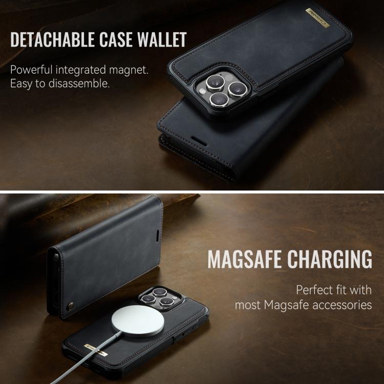 Funda de cuero desmontable CaseMe C49 MagSafe con bloqueo RFID para iPhone 15 Pro (negra)