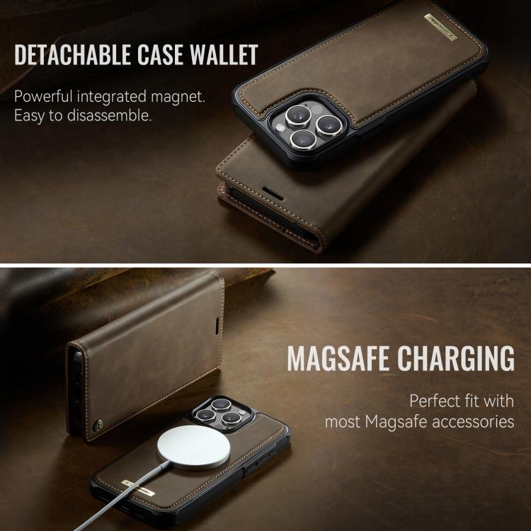 Funda de cuero desmontable CaseMe C49 con bloqueo RFID MagSafe para iPhone 15 Pro Max (café)