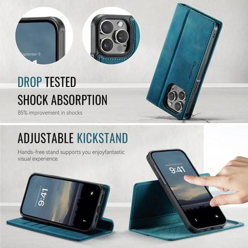 Funda de cuero desmontable CaseMe C49 con bloqueo RFID MagSafe para iPhone 15 Pro Max (verde)