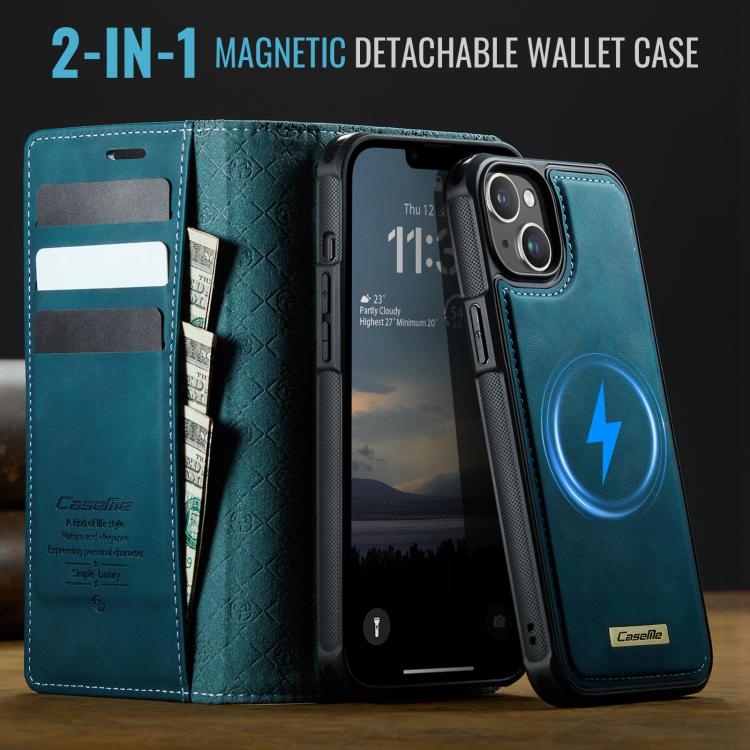 Funda de cuero desmontable CaseMe C49 con bloqueo RFID MagSafe para iPhone 14 (verde)