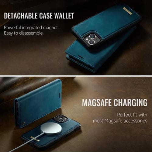 Funda de cuero desmontable CaseMe C49 con bloqueo RFID MagSafe para iPhone 13 (verde)