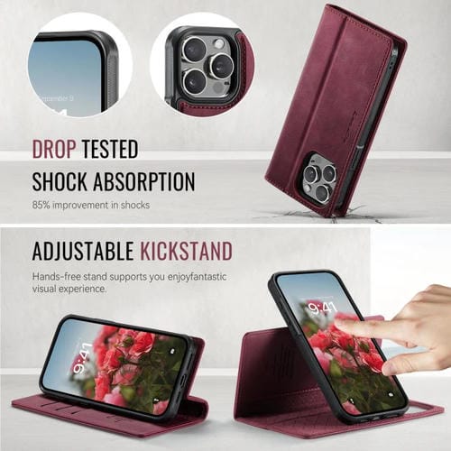 Funda de cuero desmontable CaseMe C49 con bloqueo RFID MagSafe para iPhone 13 Pro Max (roja)