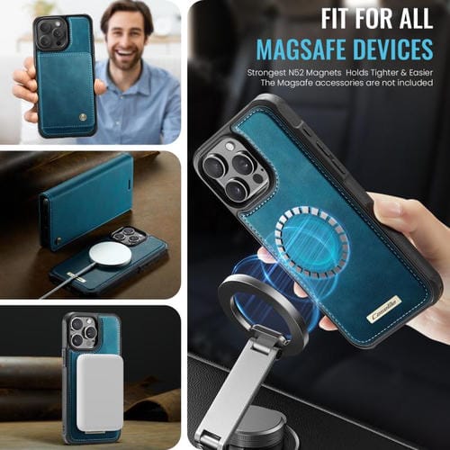 Funda de cuero desmontable CaseMe C49 para iPhone 13 Pro Max con bloqueo RFID MagSafe (verde)