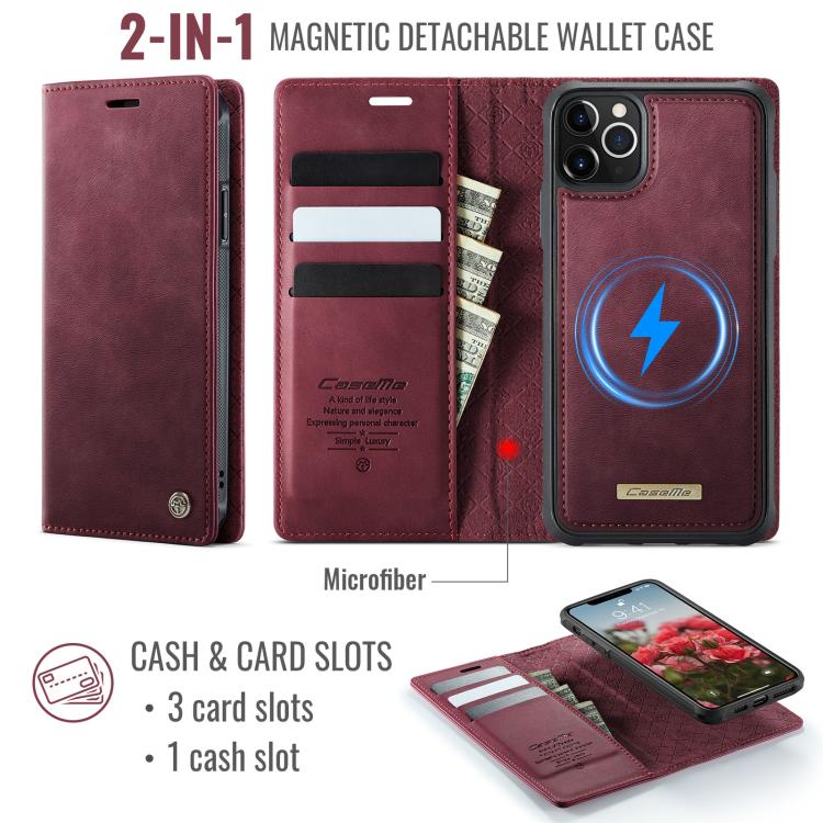 Funda de cuero desmontable CaseMe C49 con bloqueo RFID MagSafe para iPhone 11 Pro (roja)