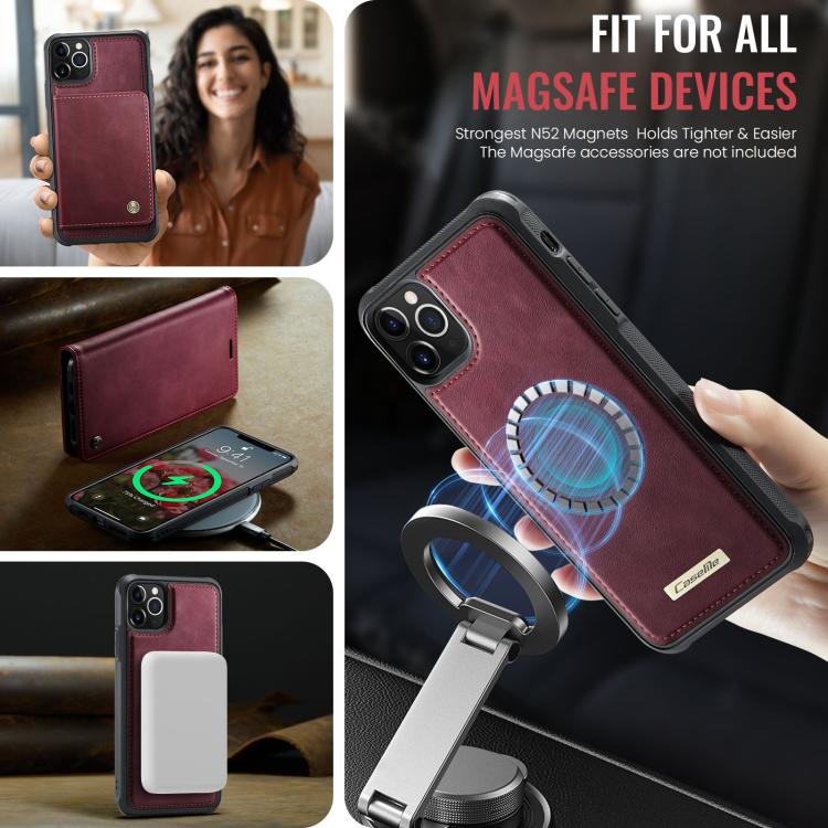 Funda de cuero desmontable CaseMe C49 con bloqueo RFID MagSafe para iPhone 11 Pro (roja)
