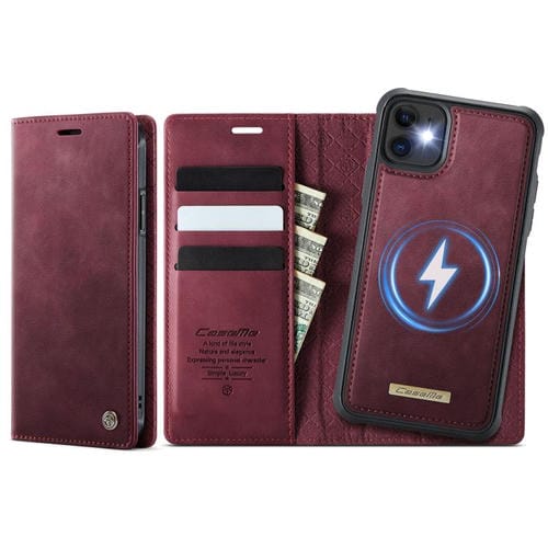 Funda de cuero desmontable CaseMe C49 con bloqueo RFID MagSafe para iPhone 11 (roja)