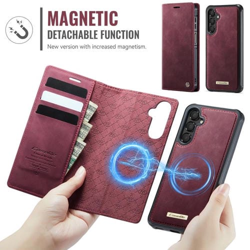 Funda de cuero desmontable con bloqueo RFID magnético CaseMe C49 para Samsung Galaxy A15 (roja)