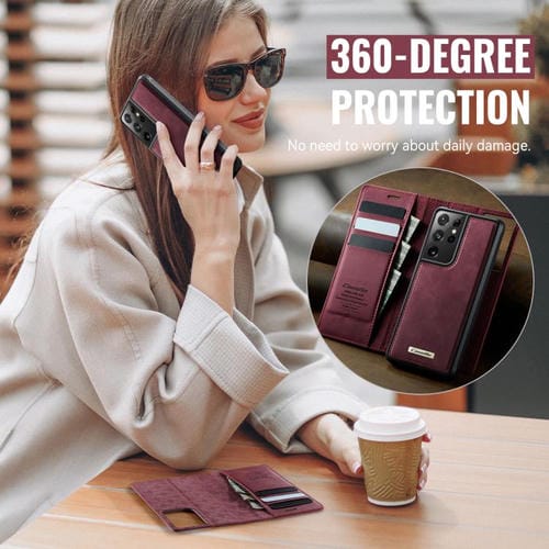Funda de cuero desmontable con bloqueo RFID magnético para Samsung Galaxy S21 Ultra 5G CaseMe C49 (roja)