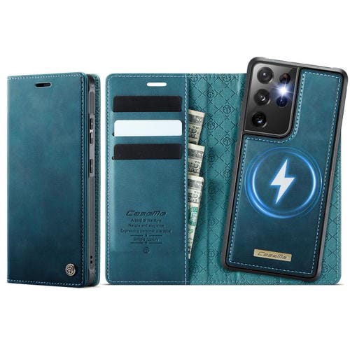 Funda de cuero desmontable con bloqueo RFID magnético para Samsung Galaxy S21 Ultra 5G CaseMe C49 (verde)