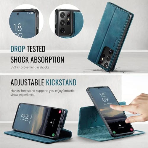 Funda de cuero desmontable con bloqueo RFID magnético para Samsung Galaxy S21 Ultra 5G CaseMe C49 (verde)