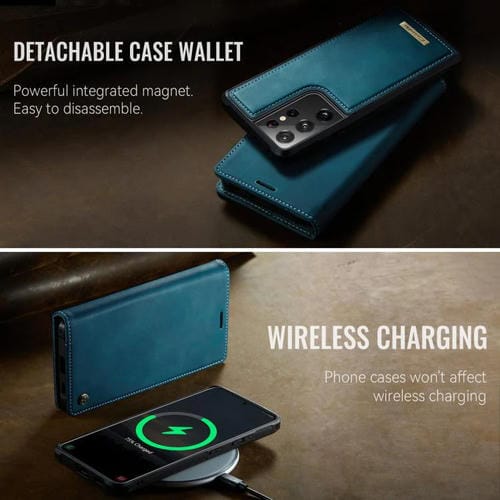 Funda de cuero desmontable con bloqueo RFID magnético para Samsung Galaxy S21 Ultra 5G CaseMe C49 (verde)