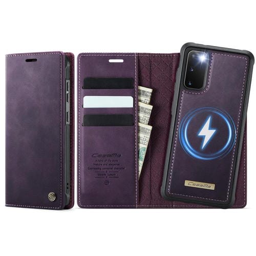 Funda de cuero desmontable con bloqueo RFID magnético CaseMe C49 para Samsung Galaxy S20 (morado)