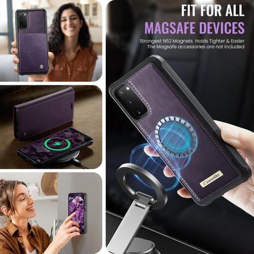Funda de cuero desmontable con bloqueo RFID magnético CaseMe C49 para Samsung Galaxy S20 (morado)