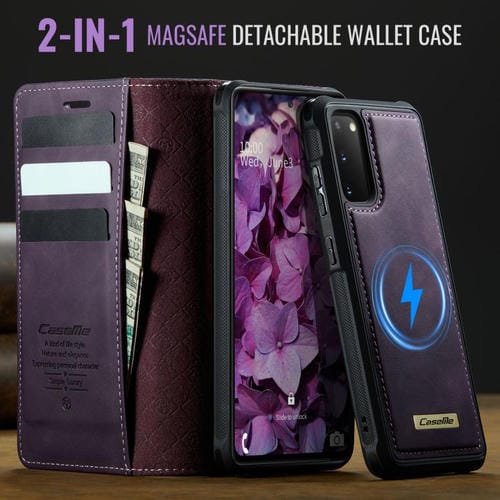 Funda de cuero desmontable con bloqueo RFID magnético CaseMe C49 para Samsung Galaxy S20 (morado)