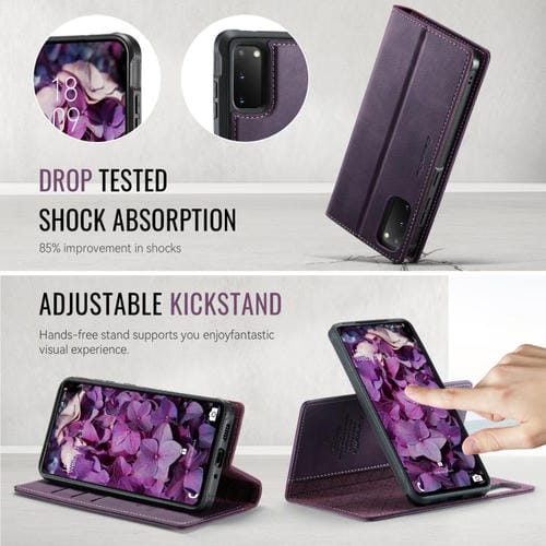 Funda de cuero desmontable con bloqueo RFID magnético CaseMe C49 para Samsung Galaxy S20 (morado)