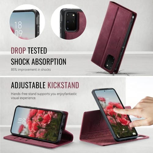 Funda de cuero desmontable CaseMe C49 con bloqueo RFID magnético para Samsung Galaxy S20+ (roja)